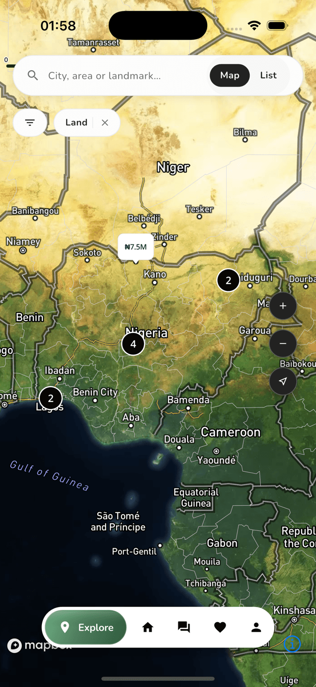 Browse the market on a map in the Terrain app